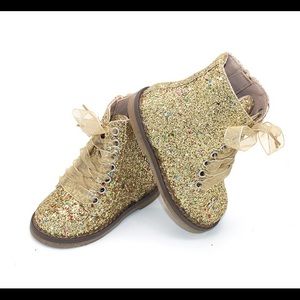 Infant Baby girl Gold Glitter Combat Boots
